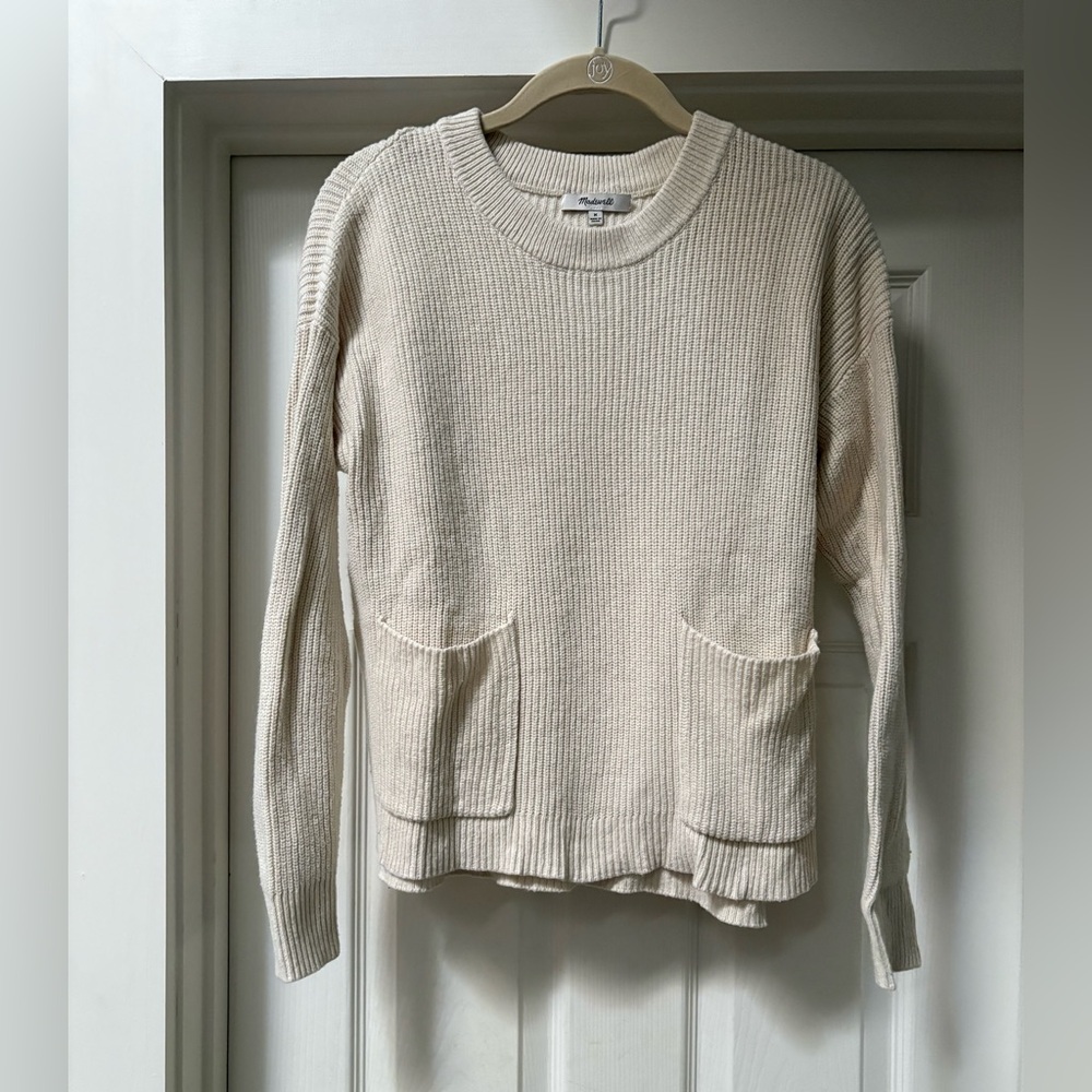 Madewell Ivory Ribbed Crew Neck Sweater
